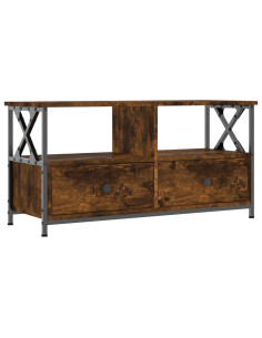 Mobile TV Rovere Fumo 90x33x45 cm in Legno Multistrato e Ferro