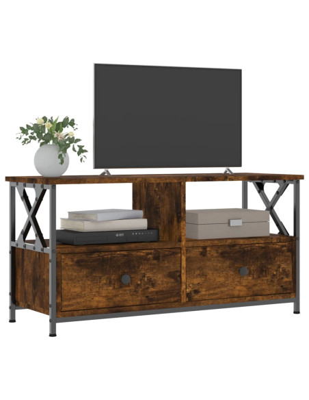 Mobile TV Rovere Fumo 90x33x45 cm in Legno Multistrato e Ferro