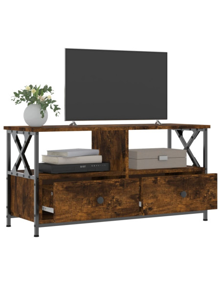 Mobile TV Rovere Fumo 90x33x45 cm in Legno Multistrato e Ferro