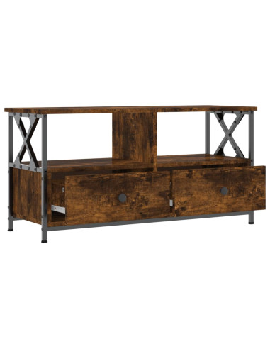 Mobile TV Rovere Fumo 90x33x45 cm in Legno Multistrato e Ferro