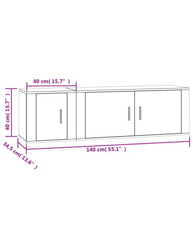 Set Mobili Porta TV 2 pz Grigio Sonoma in Legno Multistrato