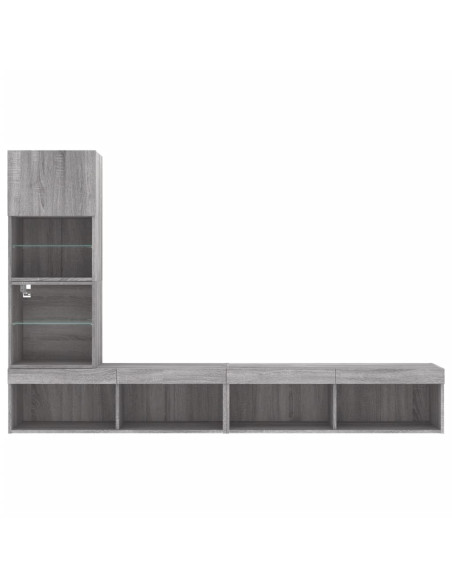 Mobili TV a Muro con LED 4pz Grigio Sonoma in Legno Multistrato