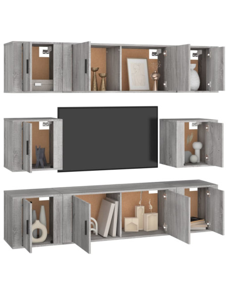Set Mobili Porta TV 8pz Grigio Sonoma in Legno Multistrato