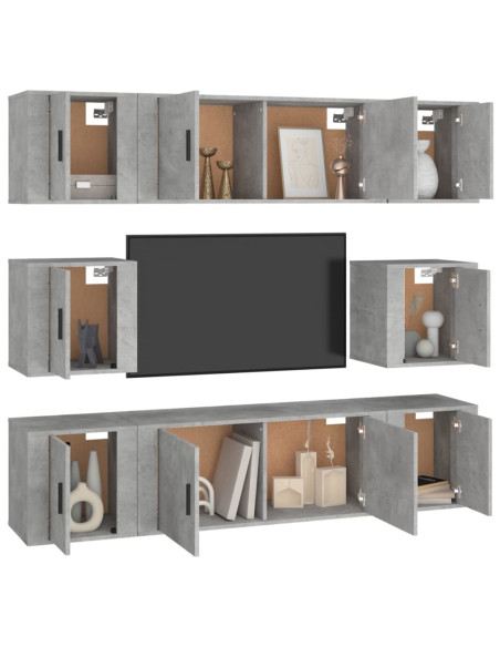 Set Mobili Porta TV 8pz Grigio Cemento in Legno Multistrato