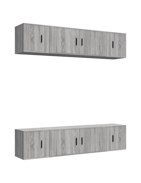 Set di Mobili Porta TV 6 pz Grigio Sonoma in Legno Multistrato
