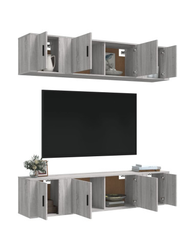 Set di Mobili Porta TV 6 pz Grigio Sonoma in Legno Multistrato