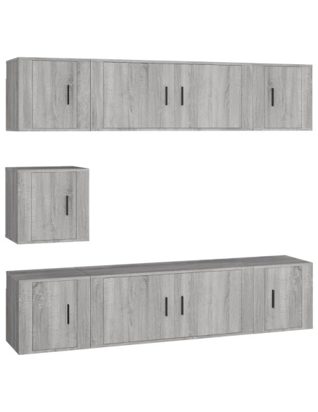 Set di Mobili Porta TV 7 pz Grigio Sonoma in Legno Multistrato