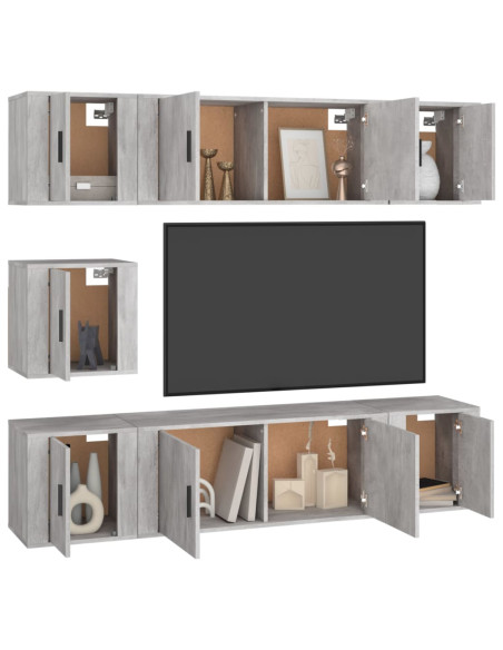Set di Mobili Porta TV 7 pz Grigio Sonoma in Legno Multistrato