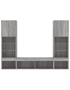 Mobili TV a Muro con LED 5pz Grigio Sonoma in Legno Multistrato