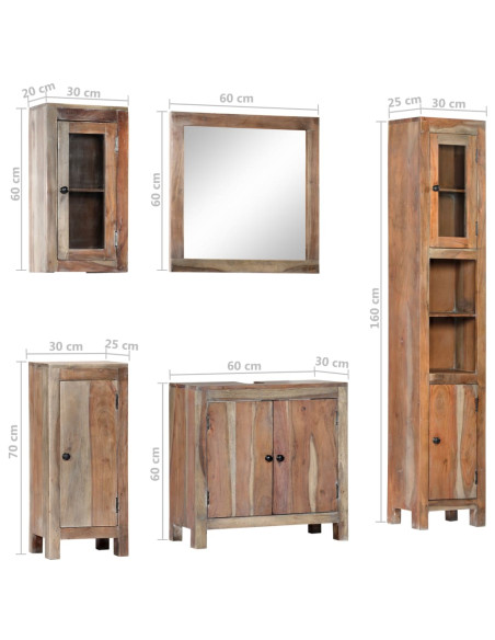 Set da Bagno 5 pz in Legno Massello di Acacia