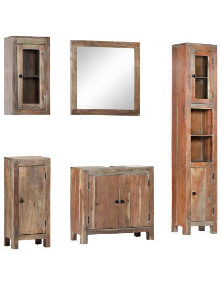 Set da Bagno 5 pz in Legno Massello di Acacia