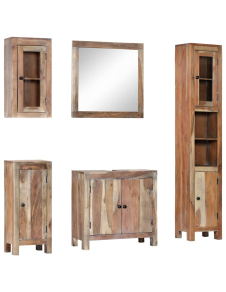 Set da Bagno 5 pz in Legno Massello di Acacia