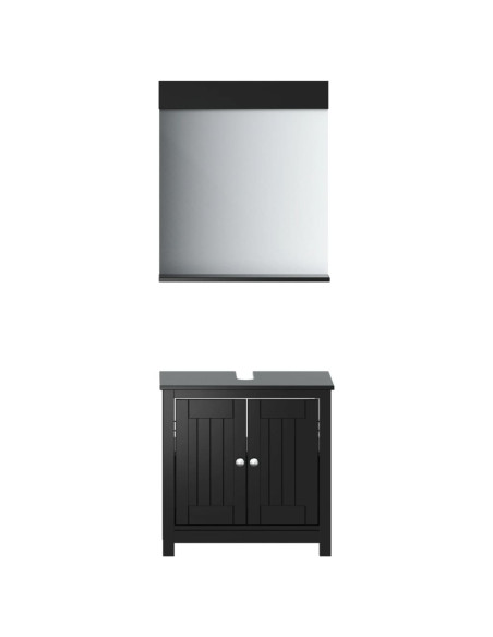 Set Mobili da Bagno 2 pz BERG Nero in Legno Massello di Pino