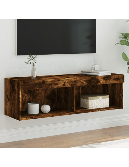 Mobile Porta TV con Luci LED Rovere Fumo 100x30x30 cm