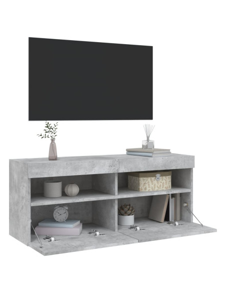 Mobile TV a Parete con Luci LED Grigio Cemento 100x30x40 cm