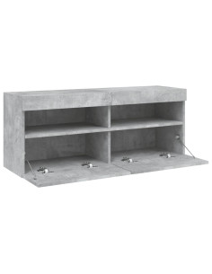 Mobile TV a Parete con Luci LED Grigio Cemento 100x30x40 cm 2