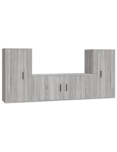 Set Mobili Porta TV 3 pz Grigio Sonoma in Legno Multistrato