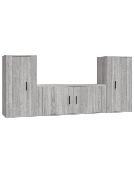 Set Mobili Porta TV 3 pz Grigio Sonoma in Legno Multistrato