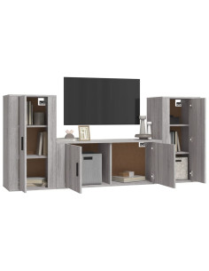 Set Mobili Porta TV 3 pz Grigio Sonoma in Legno Multistrato 2