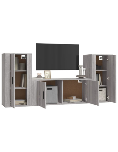 Set Mobili Porta TV 3 pz Grigio Sonoma in Legno Multistrato