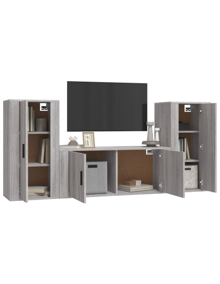 Set Mobili Porta TV 3 pz Grigio Sonoma in Legno Multistrato