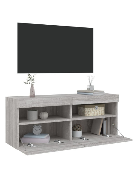 Mobile TV a Parete con Luci LED Grigio Sonoma 100x30x40 cm