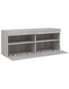 Mobile TV a Parete con Luci LED Grigio Sonoma 100x30x40 cm 2