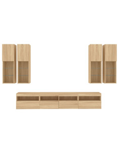 Set Mobili TV a Muro 7 pz con Luci LED Rovere Sonoma