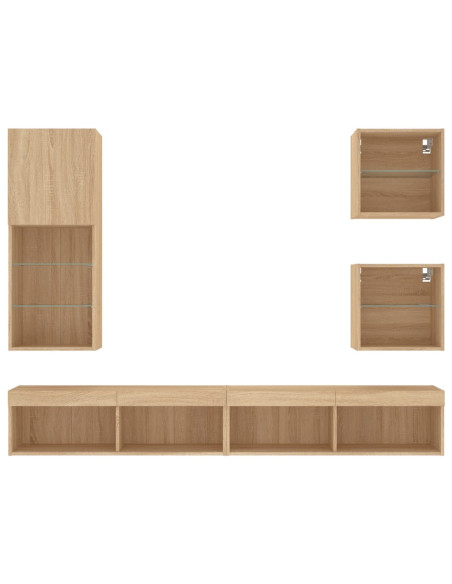 Mobili TV a Muro con LED 5pz Rovere Sonoma Legno Multistrato