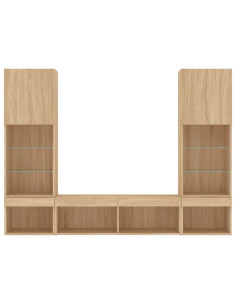 Mobili TV a Muro con LED 5pz Rovere Sonoma Legno Multistrato