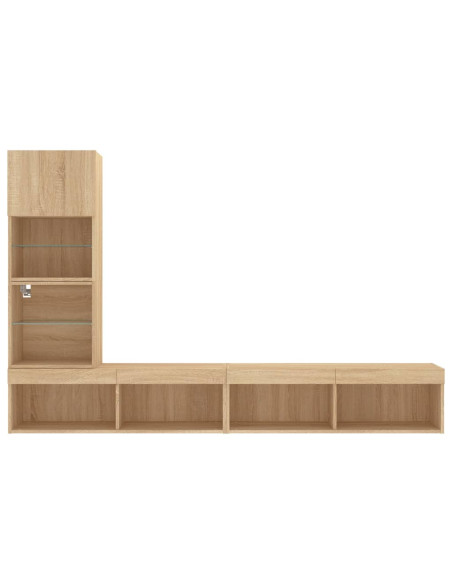 Mobili TV a Muro con LED 4pz Rovere Sonoma Legno Multistrato