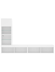 Mobili TV a Muro con LED 4pz Bianchi in Legno Multistrato