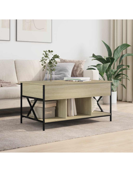 Tavolino Salotto Rovere Sonoma 100x55x50 cm Multistrato Metallo