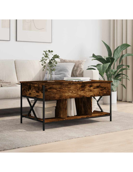 Tavolino Salotto Rovere Fumo 100x55x50 cm Multistrato e Metallo