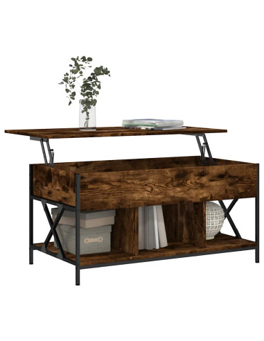 Tavolino Salotto Rovere Fumo 100x55x50 cm Multistrato e Metallo