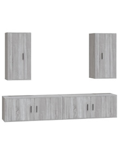 Set di Mobili Porta TV 4 pz Grigio Sonoma in Legno Multistrato