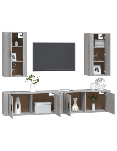 Set di Mobili Porta TV 4 pz Grigio Sonoma in Legno Multistrato