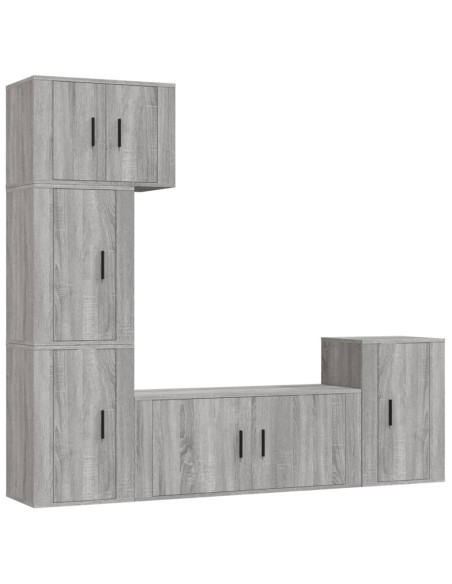 Set di Mobili Porta TV 5 pz Grigio Sonoma in Legno Multistrato