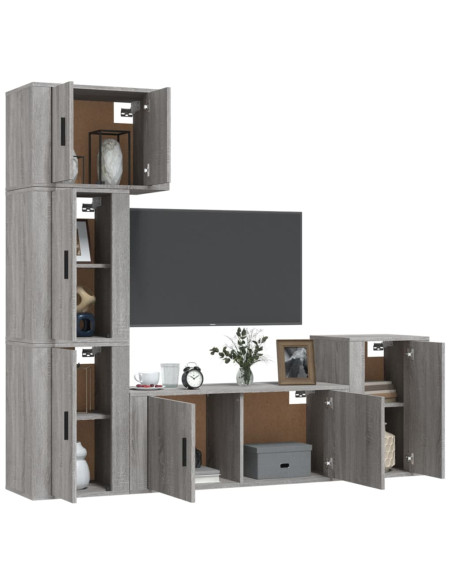 Set di Mobili Porta TV 5 pz Grigio Sonoma in Legno Multistrato