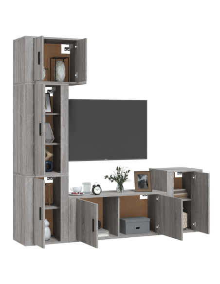 Set di Mobili Porta TV 5 pz Grigio Sonoma in Legno Multistrato
