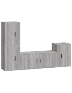 Set di Mobili Porta TV 4 pz Grigio Sonoma in Legno Multistrato