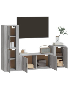 Set di Mobili Porta TV 4 pz Grigio Sonoma in Legno Multistrato 2