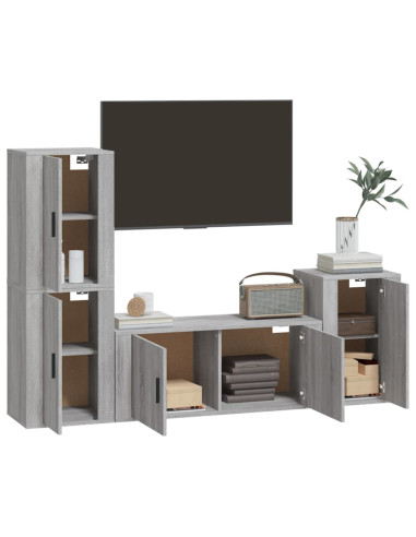 Set di Mobili Porta TV 4 pz Grigio Sonoma in Legno Multistrato