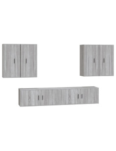 Set di Mobili Porta TV 6 pz Grigio Sonoma in Legno Multistrato