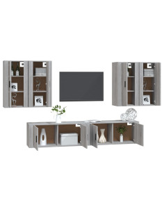 Set di Mobili Porta TV 6 pz Grigio Sonoma in Legno Multistrato 2