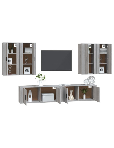 Set di Mobili Porta TV 6 pz Grigio Sonoma in Legno Multistrato