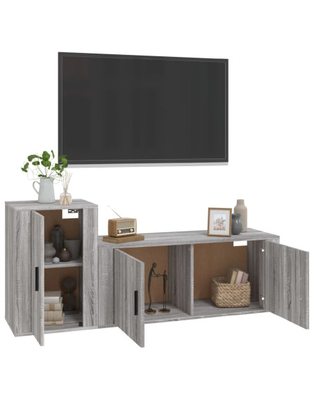 Set Mobili Porta TV 2 pz Grigio Sonoma in Legno Multistrato