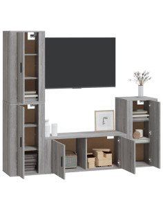 Set di Mobili Porta TV 4 pz Grigio Sonoma in Legno Multistrato 2