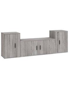 Set Mobili Porta TV 3 pz Grigio Sonoma in Legno Multistrato