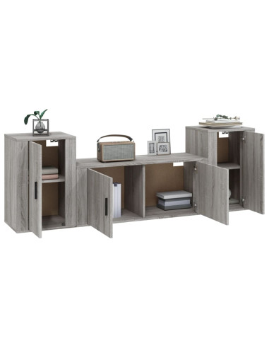 Set Mobili Porta TV 3 pz Grigio Sonoma in Legno Multistrato